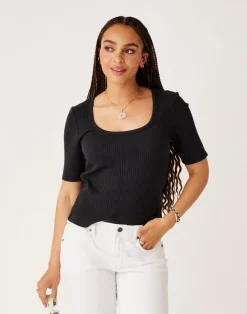 Carve Designs Short Sleeve^Asher Rib Top: Black