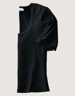 Carve Designs Short Sleeve^Asher Rib Top: Black