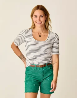 Carve Designs Short Sleeve^Asher Rib Top: Cloud Stripe