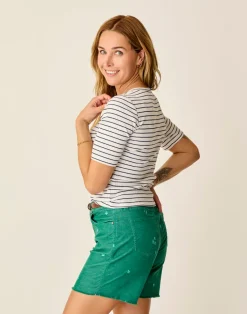 Carve Designs Short Sleeve^Asher Rib Top: Cloud Stripe