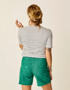 Carve Designs Short Sleeve^Asher Rib Top: Cloud Stripe