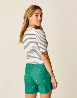 Carve Designs Short Sleeve^Asher Rib Top: Cloud Stripe