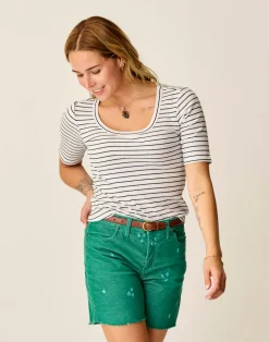 Carve Designs Short Sleeve^Asher Rib Top: Cloud Stripe