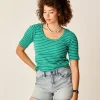 Carve Designs Short Sleeve^Asher Rib Top: Jade Stripe
