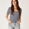 Carve Designs Short Sleeve^Asher Rib Top: Navy Stripe