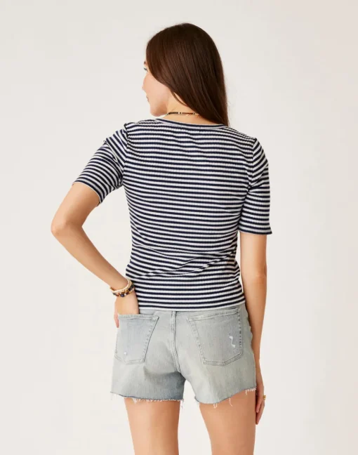 Carve Designs Short Sleeve^Asher Rib Top: Navy Stripe