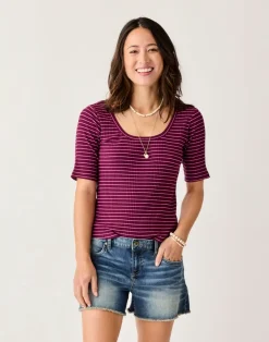 Carve Designs Short Sleeve^Asher Rib Top: Nirvana Stripe