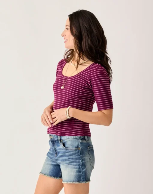 Carve Designs Short Sleeve^Asher Rib Top: Nirvana Stripe