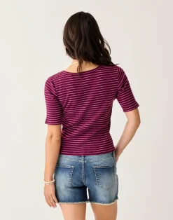 Carve Designs Short Sleeve^Asher Rib Top: Nirvana Stripe
