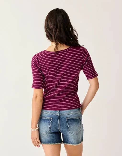 Carve Designs Short Sleeve^Asher Rib Top: Nirvana Stripe