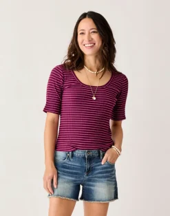 Carve Designs Short Sleeve^Asher Rib Top: Nirvana Stripe