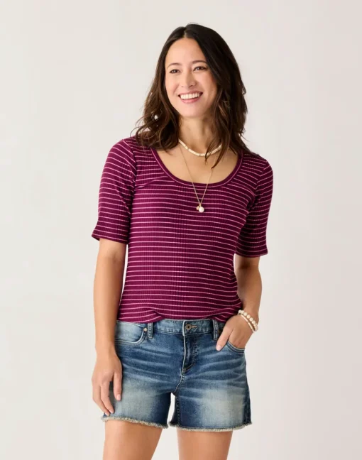 Carve Designs Short Sleeve^Asher Rib Top: Nirvana Stripe