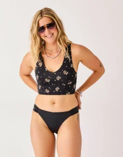 Carve Designs Swim Bottoms^Cardiff Reversible Bottom: Black Floret/Black