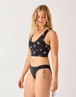 Carve Designs Swim Bottoms^Cardiff Reversible Bottom: Black Floret/Black