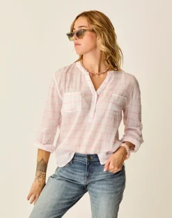 Carve Designs Long Sleeve^Dylan Gauze Shirt: Hot Pink Plaid