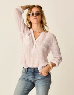 Carve Designs Long Sleeve^Dylan Gauze Shirt: Hot Pink Plaid