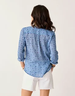 Carve Designs Long Sleeve^Dylan Gauze Shirt: Navy Garden