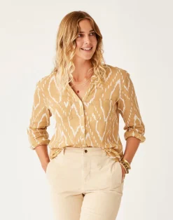 Carve Designs Long Sleeve^Dylan Gauze Tunic: Camel Diamond