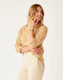 Carve Designs Long Sleeve^Dylan Gauze Tunic: Camel Diamond