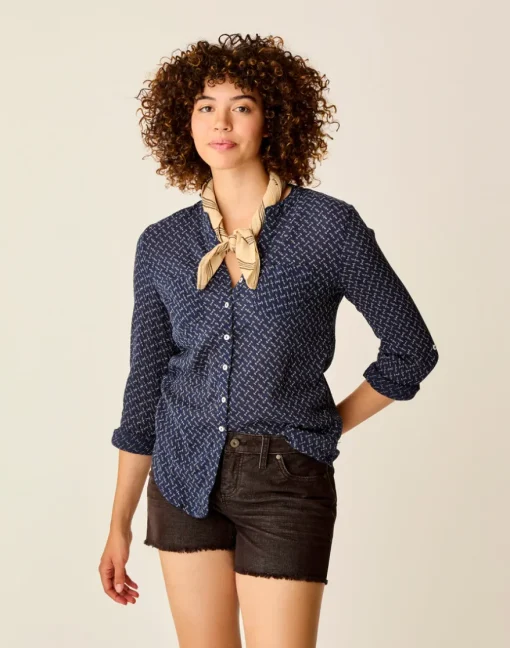 Carve Designs Long Sleeve^Dylan Gauze Tunic: Navy Disco