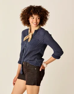 Carve Designs Long Sleeve^Dylan Gauze Tunic: Navy Disco