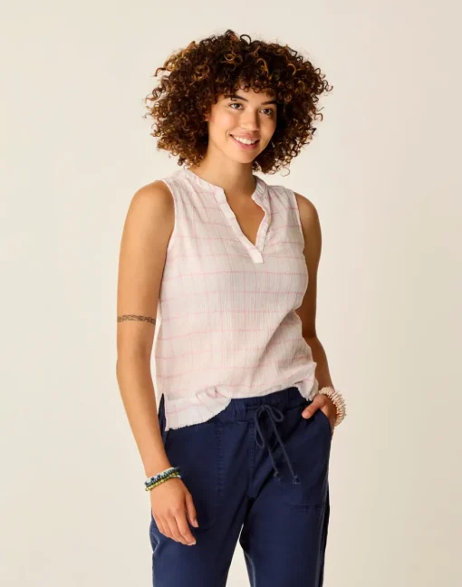 Carve Designs Tanks^Dylan Tank: Hot Pink Plaid