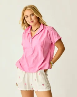 Carve Designs Short Sleeve^Elliott Voile Top: Hot Pink