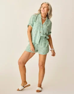 Carve Designs Short Sleeve^Luca Linen Shirt: Haze Ikat