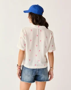 Carve Designs Short Sleeve^Luca Linen Shirt: Palm Embroidered