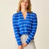 Carve Designs Long Sleeve^Mara Slub Polo: Billie Blue Stripe