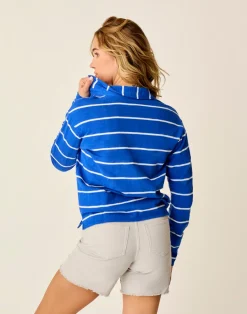 Carve Designs Long Sleeve^Mara Slub Polo: Billie Blue Stripe