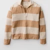 Carve Designs Long Sleeve^Mara Slub Polo: Biscuit Stripe