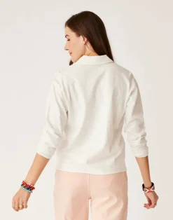 Carve Designs Long Sleeve^Mara Slub Polo: Cloud