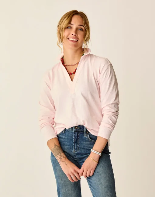 Carve Designs Long Sleeve^Mara Slub Polo: Pastel