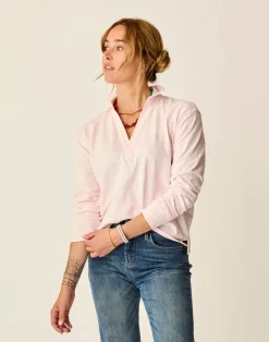 Carve Designs Long Sleeve^Mara Slub Polo: Pastel