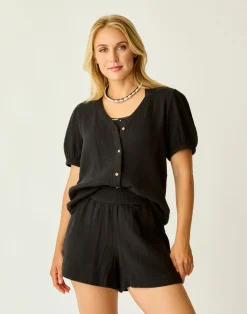 Carve Designs Short Sleeve^Milo Gauze Top: Black