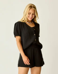 Carve Designs Short Sleeve^Milo Gauze Top: Black