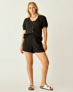 Carve Designs Short Sleeve^Milo Gauze Top: Black