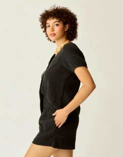 Carve Designs Short Sleeve^Milo Gauze Top: Black