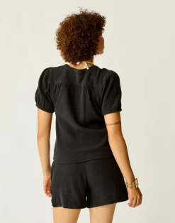 Carve Designs Short Sleeve^Milo Gauze Top: Black
