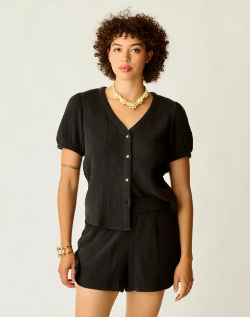 Carve Designs Short Sleeve^Milo Gauze Top: Black