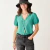 Carve Designs Short Sleeve^Milo Gauze Top: Jade