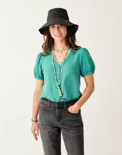 Carve Designs Short Sleeve^Milo Gauze Top: Jade