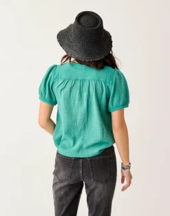 Carve Designs Short Sleeve^Milo Gauze Top: Jade