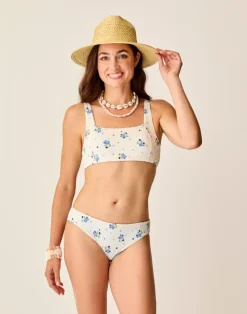 Carve Designs Swim Bottoms^St. Barth Reversible Bottom: Pearl Floret/Lagoon