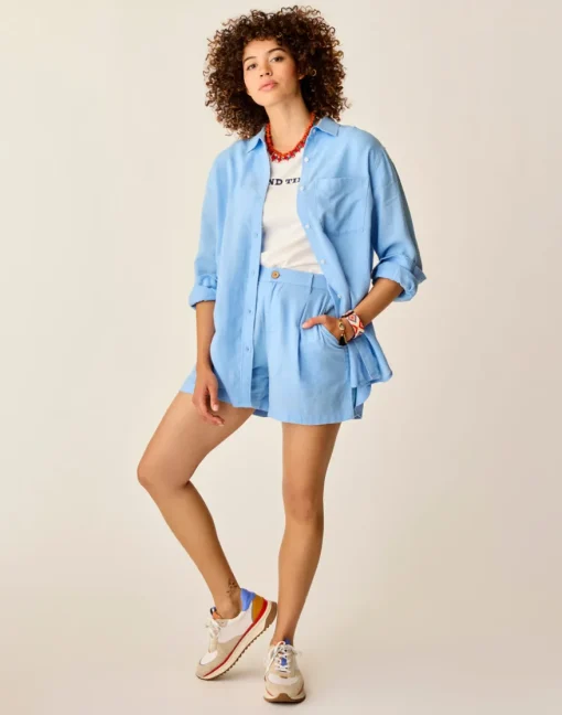 Carve Designs Shorts^Suki Linen Short: Sky Blue Chambray