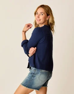 Carve Designs Long Sleeve^Tatum Double Gauze Shirt: Navy