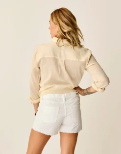 Carve Designs Long Sleeve^Taylor Gauze Tunic: Birch Lurex