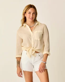 Carve Designs Long Sleeve^Taylor Gauze Tunic: Birch Lurex