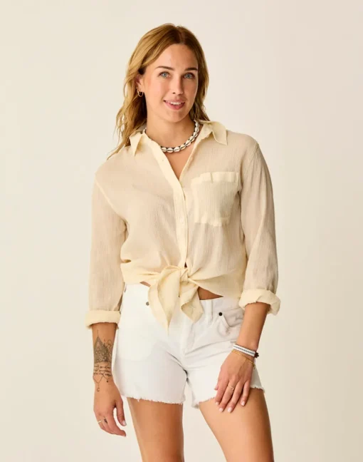 Carve Designs Long Sleeve^Taylor Gauze Tunic: Birch Lurex